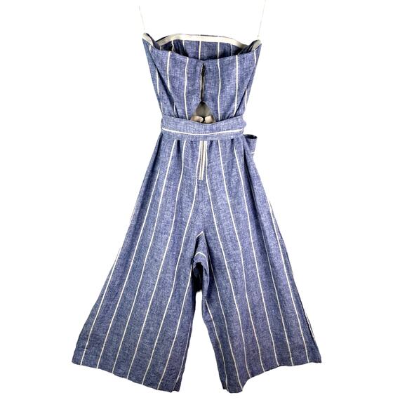 ALICE + OLIVIA Lucie Linen Blend Striped Strapless Wide-Leg Jumpsuit 0 - Picture 3 of 15